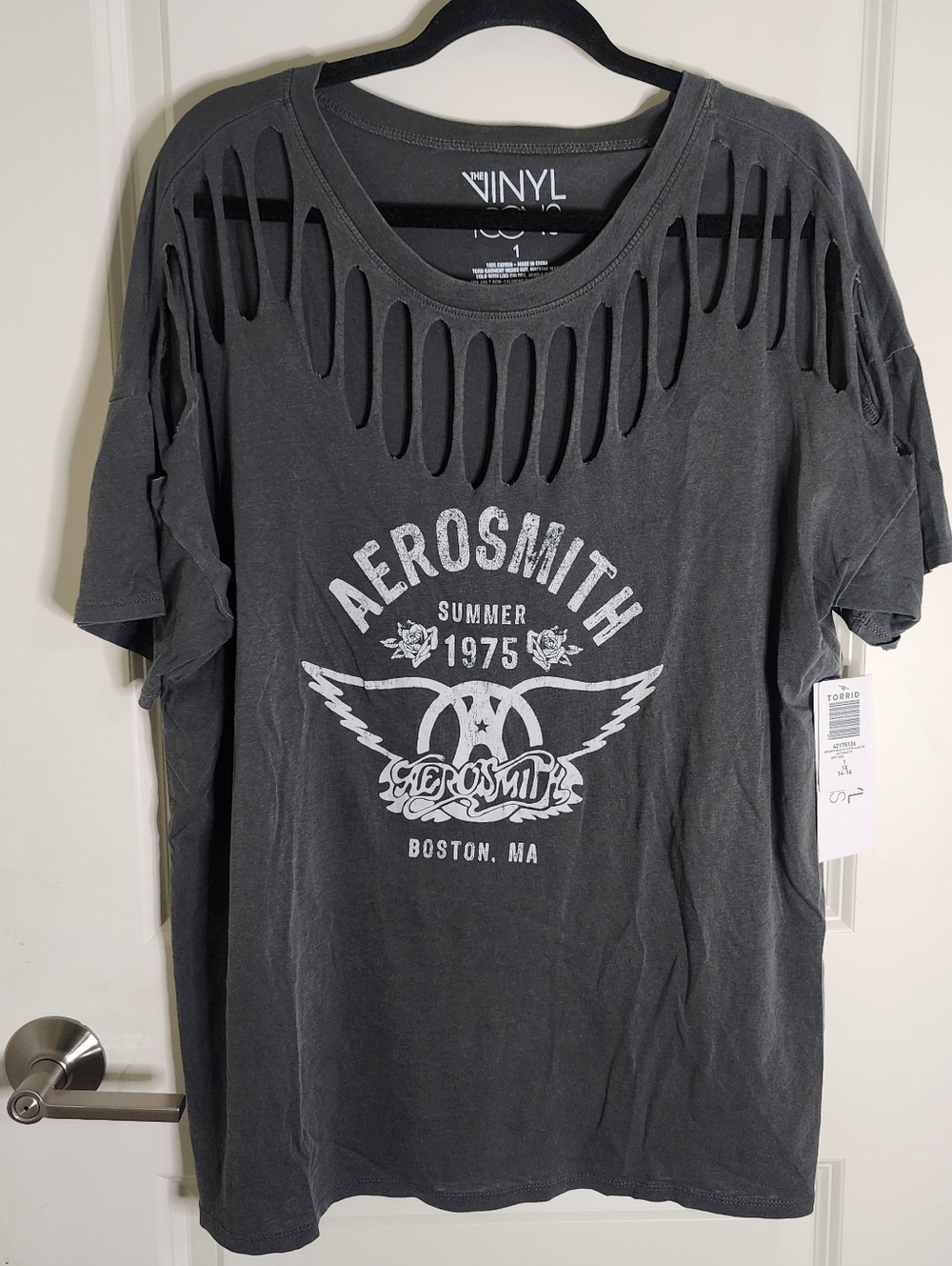 NWT Torrid Gray Aerosmith Graphic Distressed Cutout Tee Size 1XL